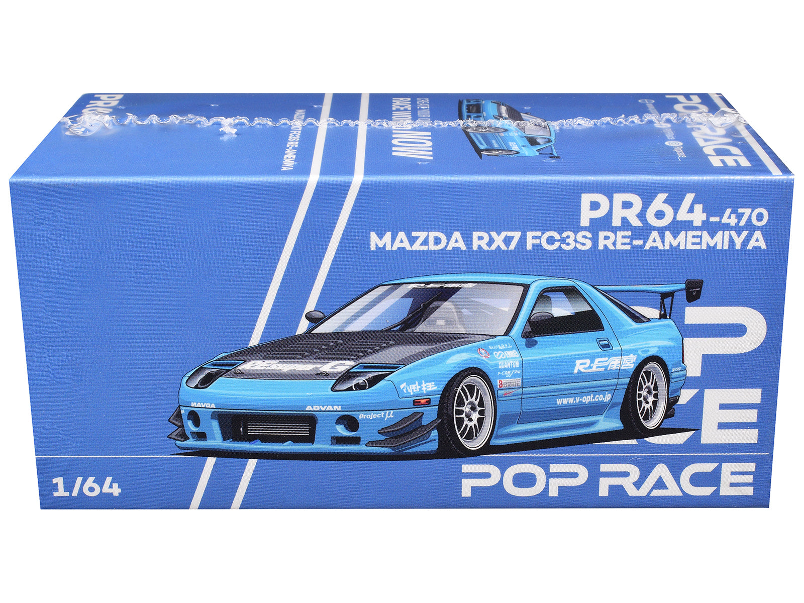 Mazda RX7 (FC3S) RE Amemiya RHD (Right Hand Drive) Light Blue with Carbon Hood "Tokyo Auto Salon 2026" 1/64 Diecast Model Car by Pop Race - image 3