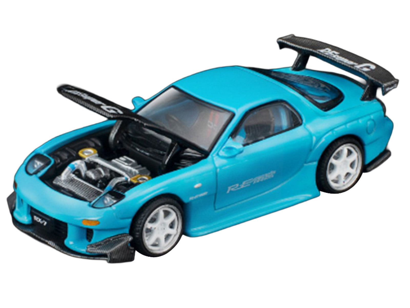 Mazda RX7 (FD3S) RE Amemiya RHD (Right Hand Drive) Light Blue with Carbon Hood "Tokyo Auto Salon 2026" 1/64 Diecast Model Car by Pop Race - image 2