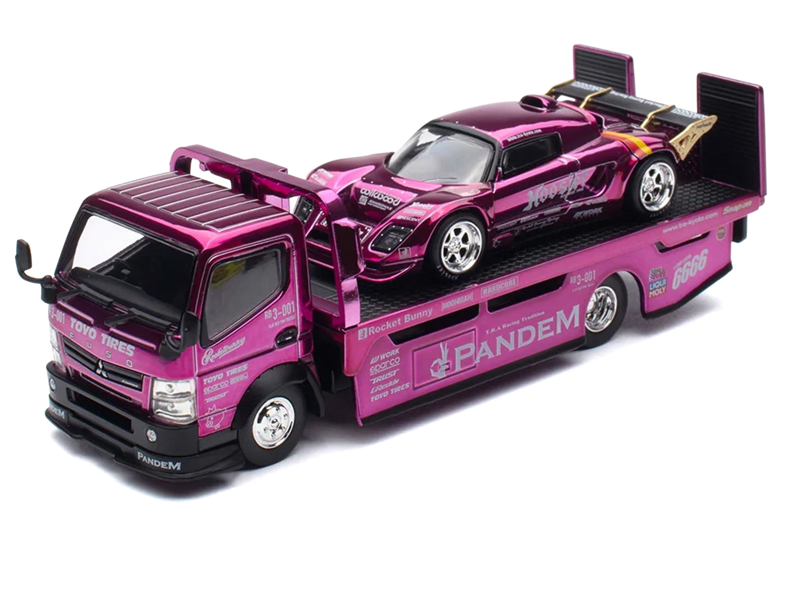 Nissan Pandem Fuso-300 Flatbed Truck RHD (Right Hand Drive) Purple Chrome and Lotus Pandem Elise Purple Chrome with Graphics 2 Car Box Set "Hobby Expo China 2026" 1/64 Diecast Model Car by Pop Race - image 2
