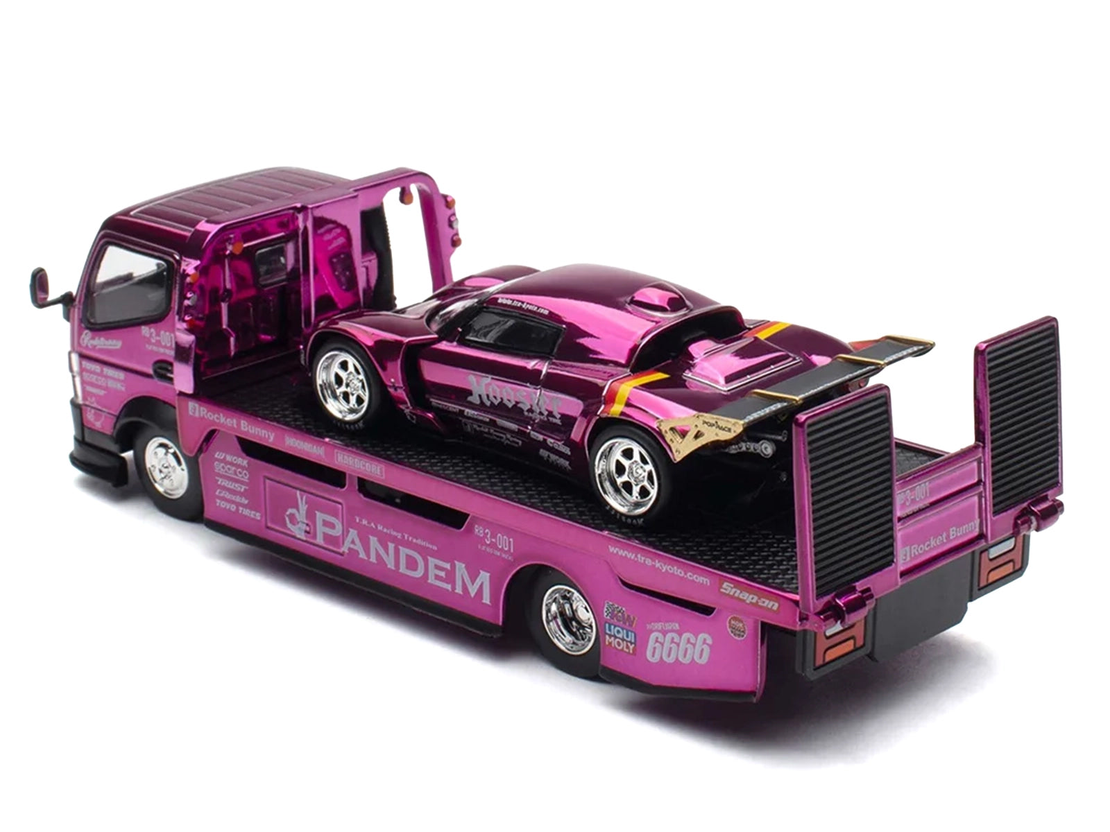 Nissan Pandem Fuso-300 Flatbed Truck RHD (Right Hand Drive) Purple Chrome and Lotus Pandem Elise Purple Chrome with Graphics 2 Car Box Set "Hobby Expo China 2026" 1/64 Diecast Model Car by Pop Race - image 3