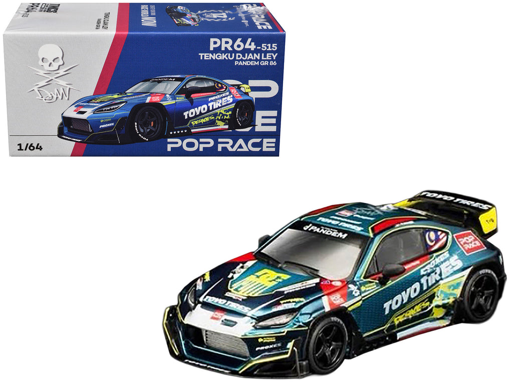 Toyota Pandem GR86 "Tengku Djan Ley" Blue Metallic with Graphics 1/64 Diecast Model Car by Pop Race