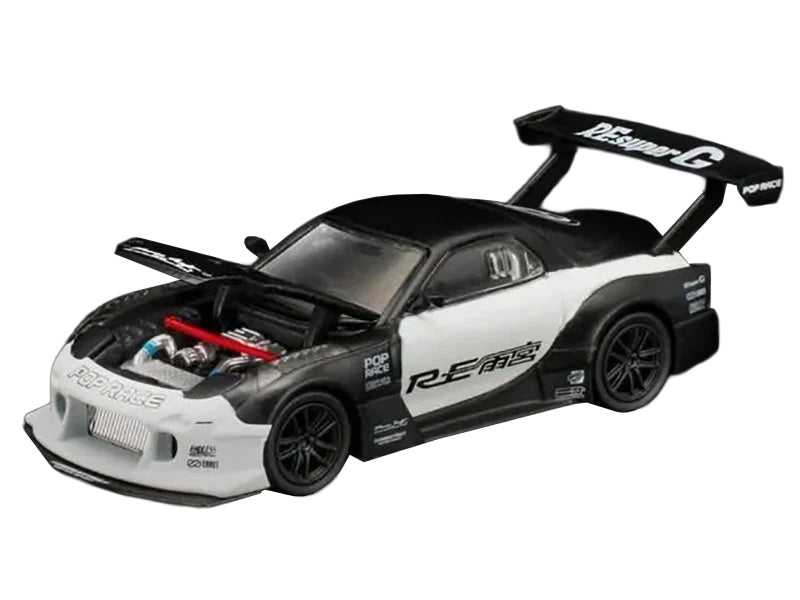 Mazda RX-7 "RE Super G Time Attack" RHD (Right Hand Drive) Black and White "The Model Car Show Malaysia 2026" 1/64 Diecast Model Car by Pop Race