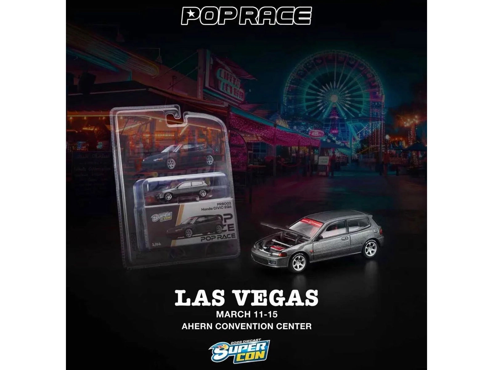 Honda Civic EG6 RHD (Right Hand Drive) Gray Metallic with Red Interior "2026 Diecast Super Con Las Vegas Event Exclusive" 1/64 Diecast Model Car by Pop Race - image 2