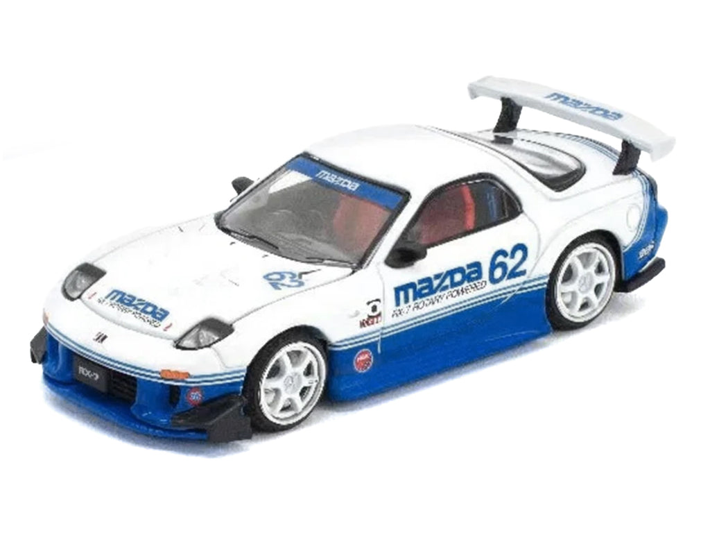 Mazda RX7 RE-Amemiya RHD (Right Hand Drive) #62 White and Blue with Graphics "Enigma Exclusive Edition" 1/64 Diecast Model Car by Pop Race