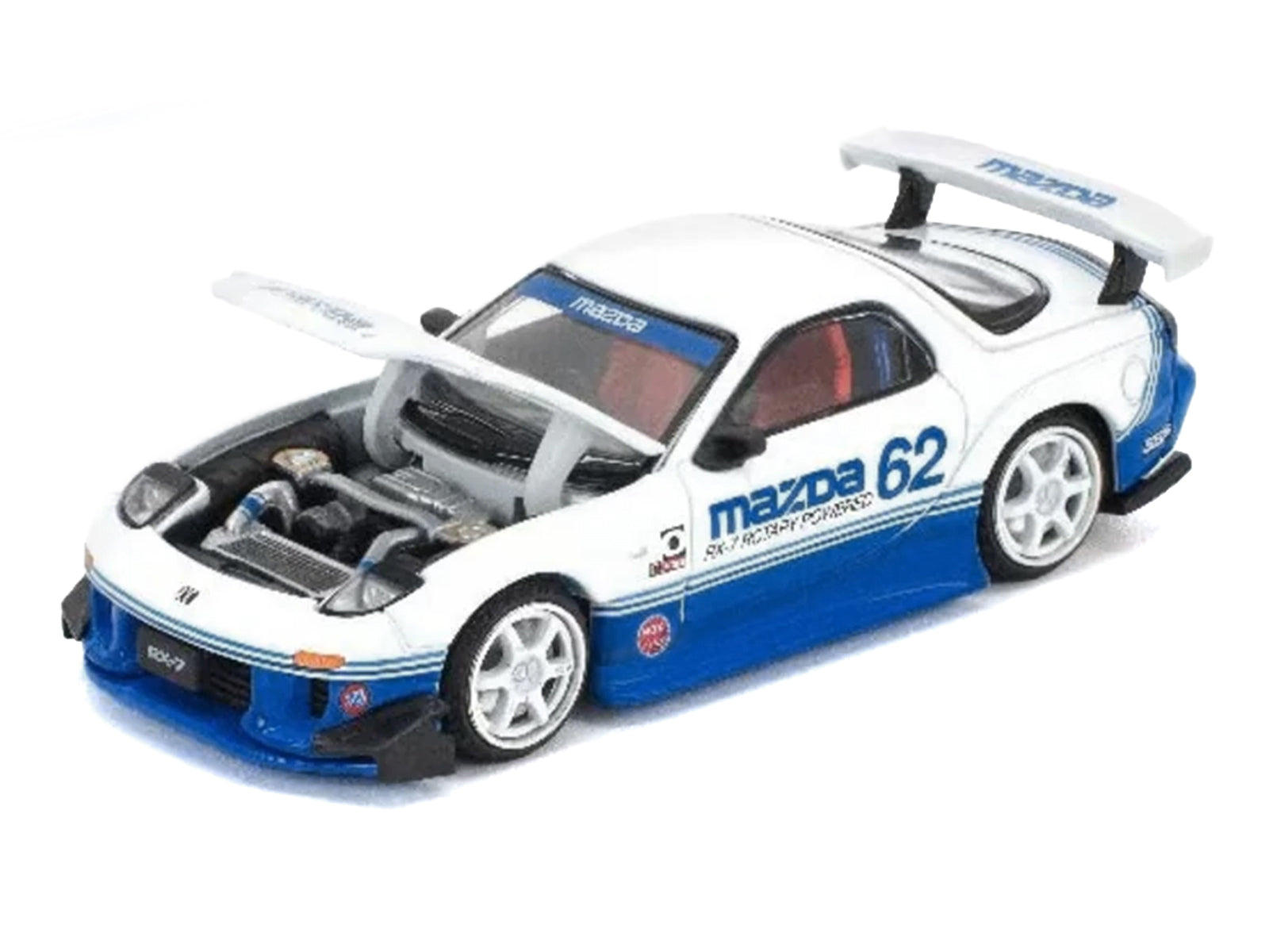 Mazda RX7 RE-Amemiya RHD (Right Hand Drive) #62 White and Blue with Graphics "Enigma Exclusive Edition" 1/64 Diecast Model Car by Pop Race
