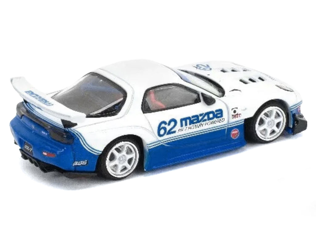 Mazda RX7 RE-Amemiya RHD (Right Hand Drive) #62 White and Blue with Graphics "Enigma Exclusive Edition" 1/64 Diecast Model Car by Pop Race