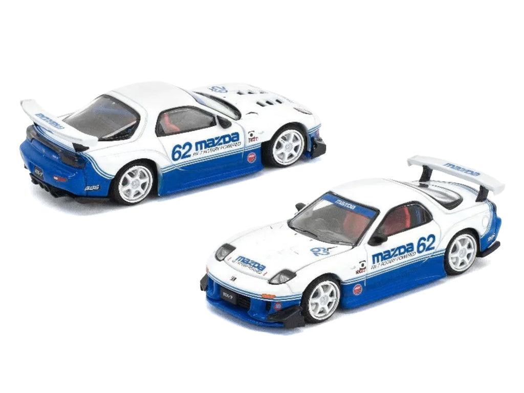 Mazda RX7 RE-Amemiya RHD (Right Hand Drive) #62 White and Blue with Graphics "Enigma Exclusive Edition" 1/64 Diecast Model Car by Pop Race