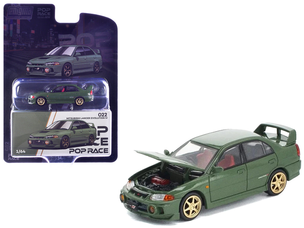 Mitsubishi Lancer Evolution IV RHD (Right Hand Drive) Green with Red Interior and Gold Wheels "Enigma Exclusive Edition" 1/64 Diecast Model Car by Pop Race