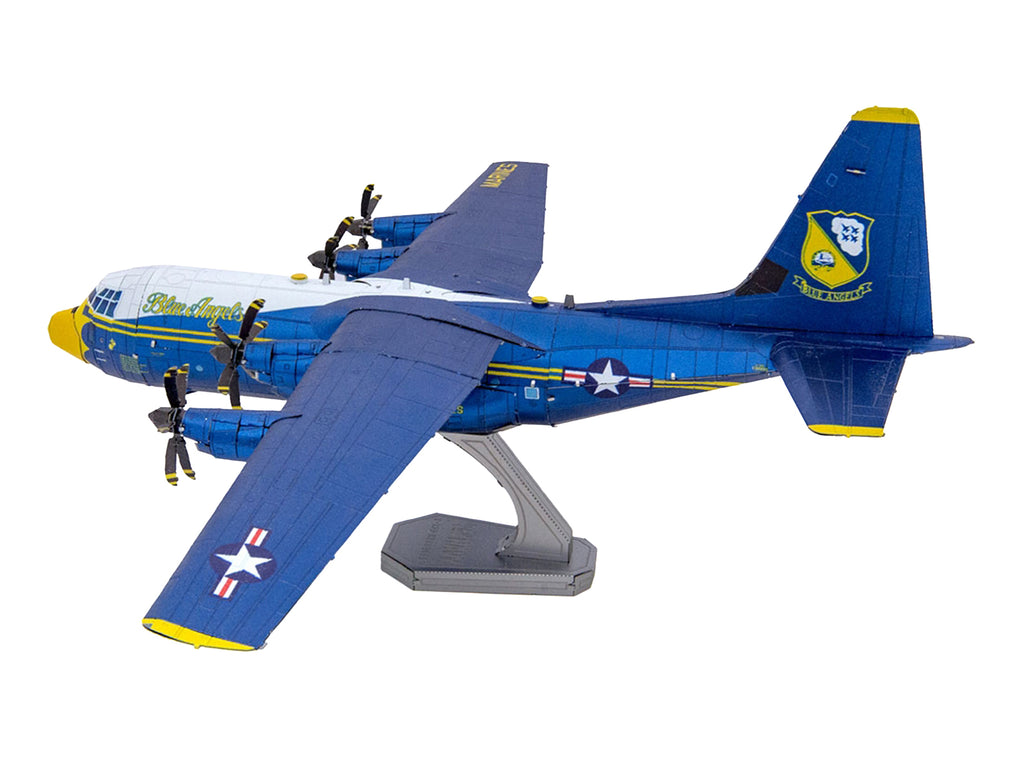Model Kit Blue Angels C-130 Hercules Aircraft "Palm Springs Air Museum" Blue and White with Yellow Stripes "Premium Series" (Moderate Difficulty) Steel Model by Metal Earth - image 2