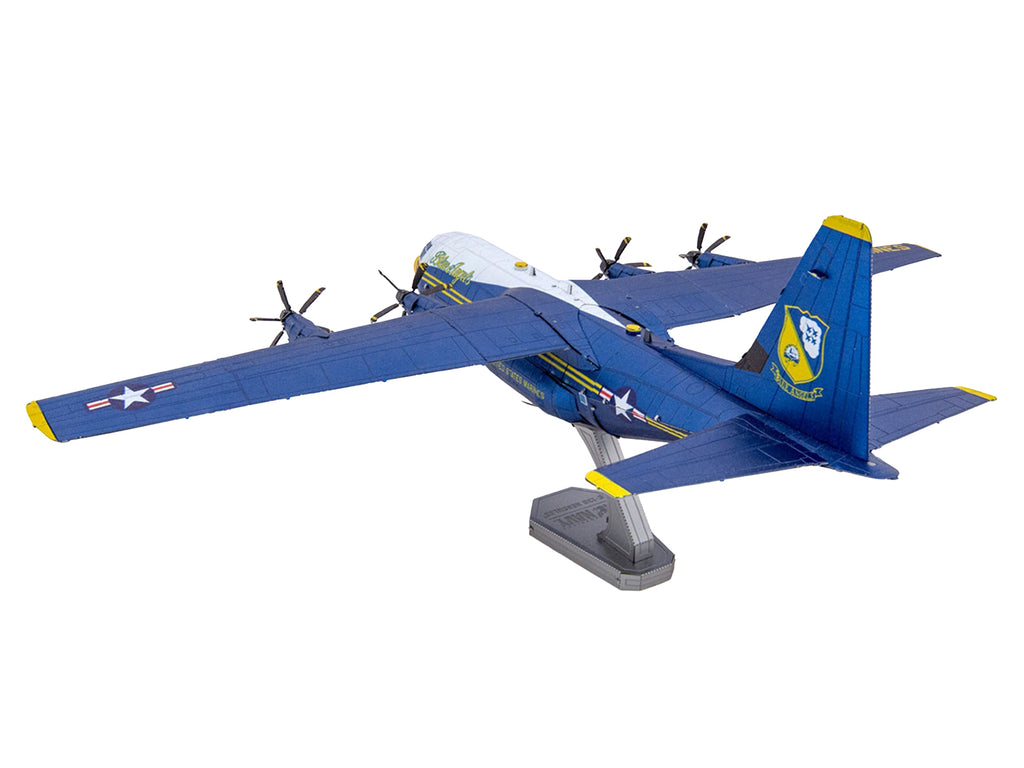 Model Kit Blue Angels C-130 Hercules Aircraft "Palm Springs Air Museum" Blue and White with Yellow Stripes "Premium Series" (Moderate Difficulty) Steel Model by Metal Earth - image 3