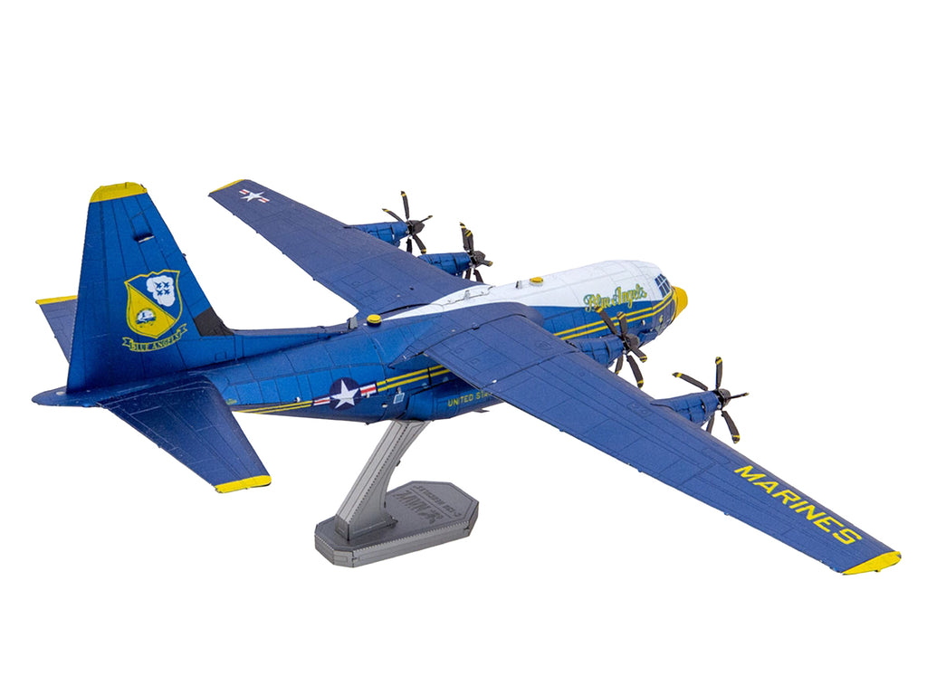 Model Kit Blue Angels C-130 Hercules Aircraft "Palm Springs Air Museum" Blue and White with Yellow Stripes "Premium Series" (Moderate Difficulty) Steel Model by Metal Earth - image 4