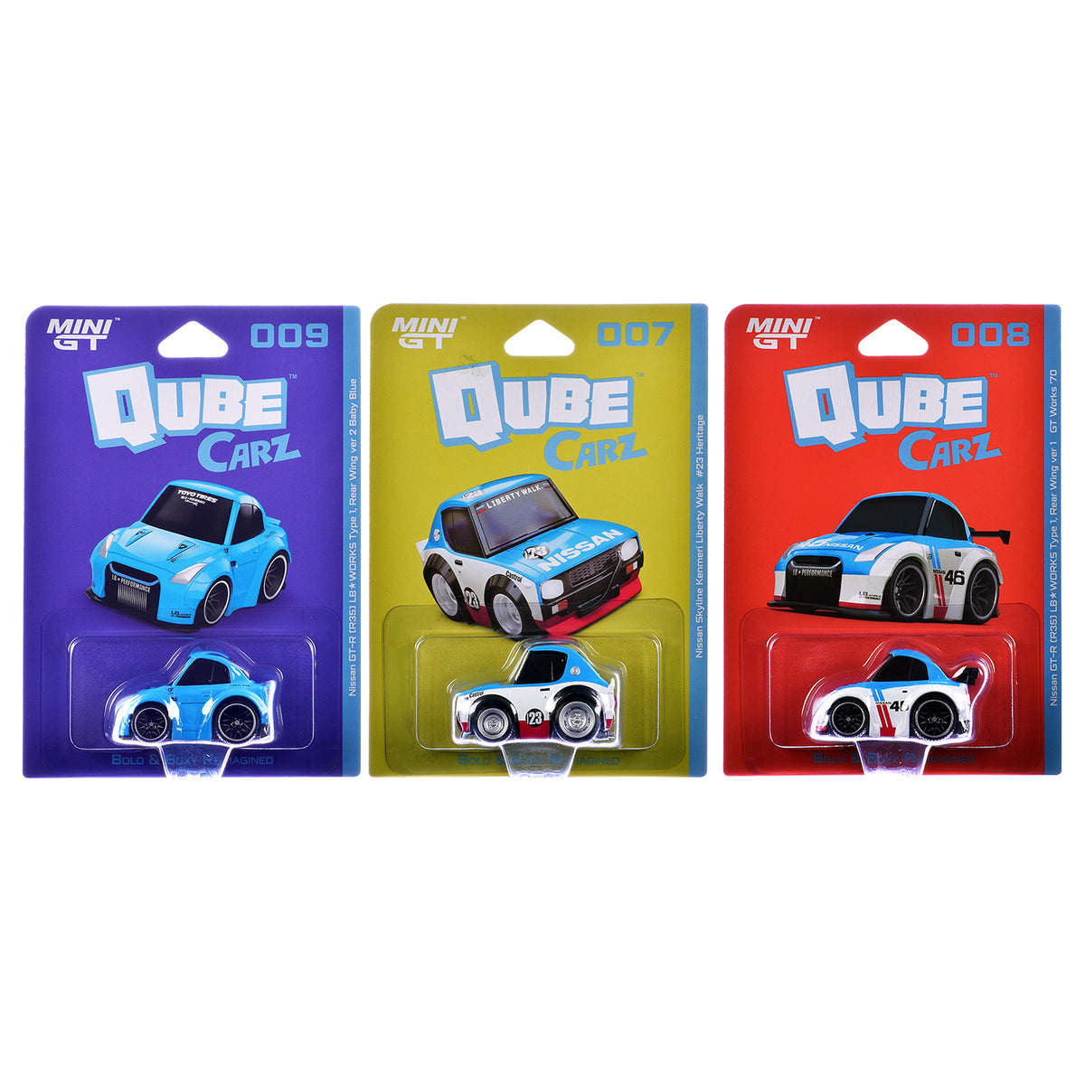 "QubeCarz" Series #2 Set of 3 pieces 1/64 Diecast Model Cars by Mini GT