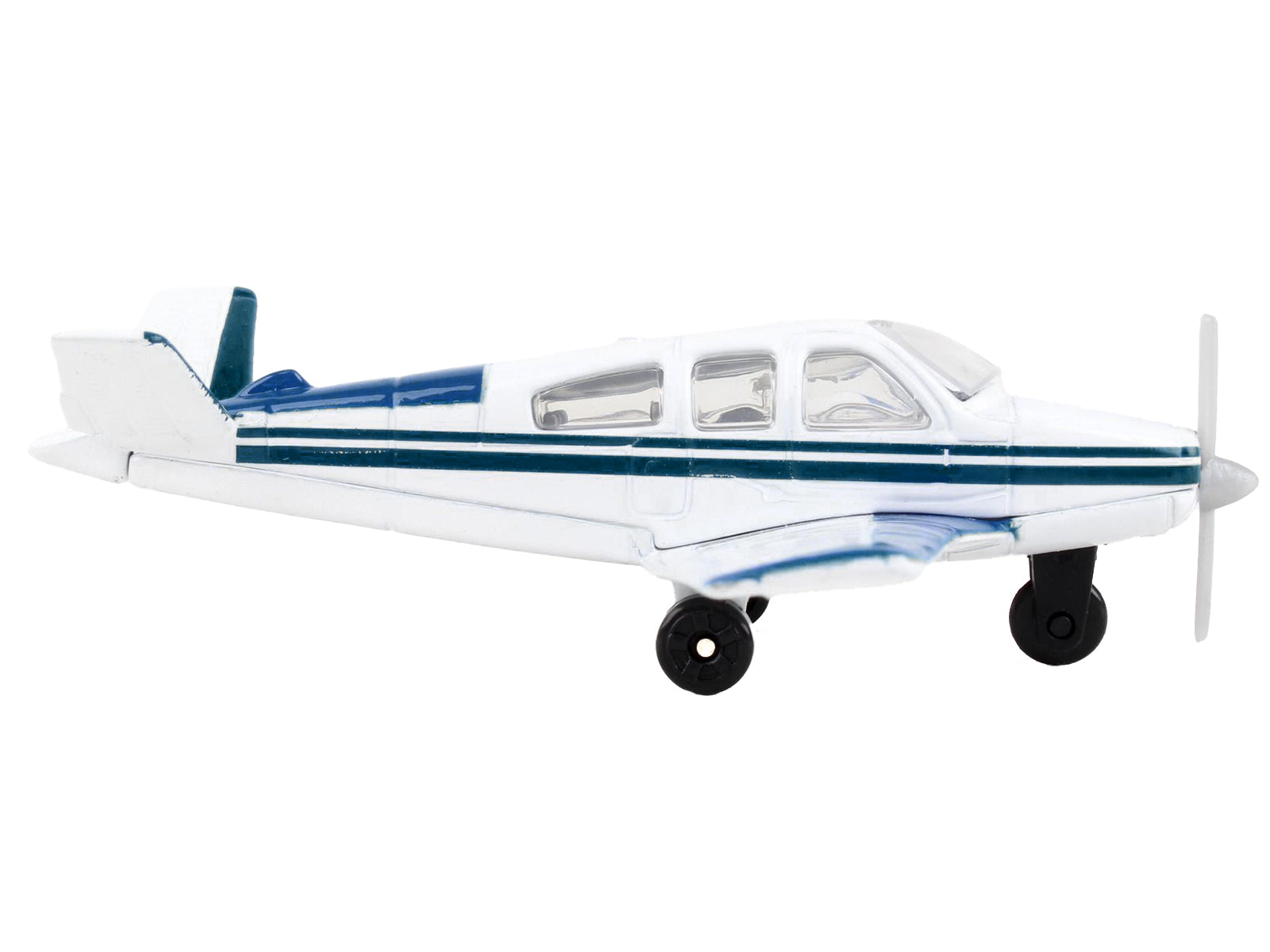 Beechcraft Bonanza Aircraft White with Blue Stripes "N42997" with Runway Section Diecast Model Airplane by Runway24 - image 2