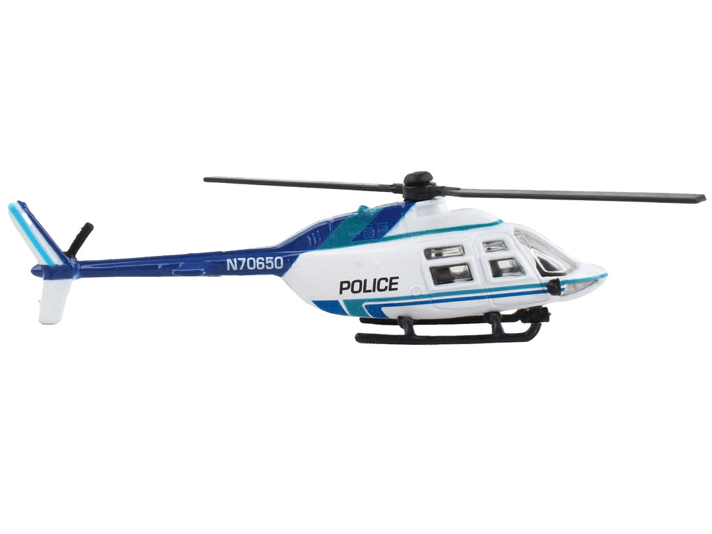 Bell 206 Jetranger Helicopter White and Blue "Police-N70650" with Runway Section Diecast Model by Runway24 - image 2