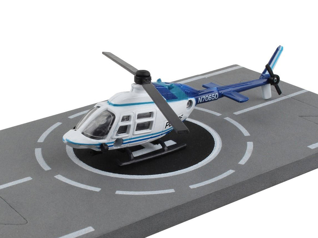 Bell 206 Jetranger Helicopter White and Blue "Police-N70650" with Runway Section Diecast Model by Runway24 - image 3