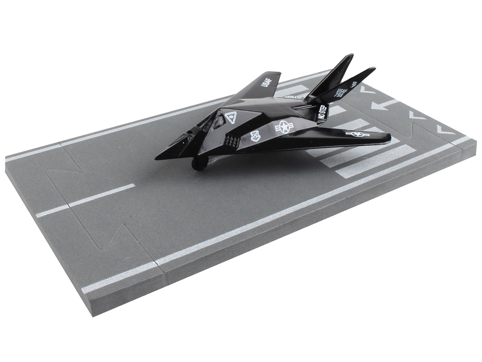 Lockheed F-117 Nighthawk Stealth Aircraft Black "United States Air Force" with Runway Section Diecast Model Airplane by Runway24 - image 4