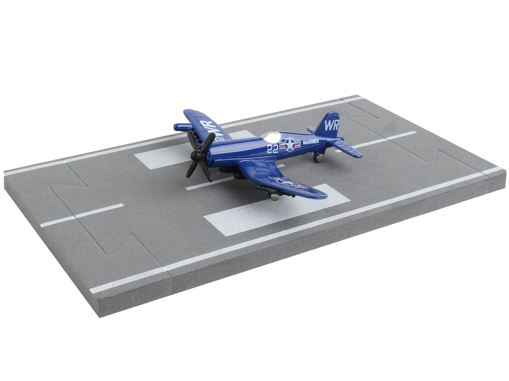 Vought F4U Corsair Fighter Aircraft Blue "United States Marine Corps" with Runway Section Diecast Model Airplane by Runway24 - image 4