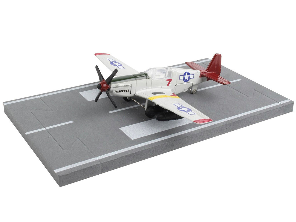 North American P-51C Mustang Fighter Aircraft Gray "Tuskegee Airmen-United States Army Air Force" with Runway Section Diecast Model Airplane by Runway24 - image 3