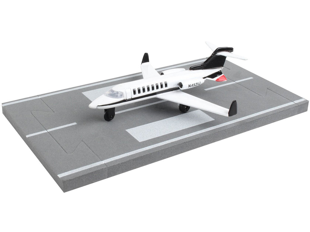 Private Jet Commercial Aircraft White with Black Tail "N452IJ" with Runway Section Diecast Model Airplane by Runway24 - image 3