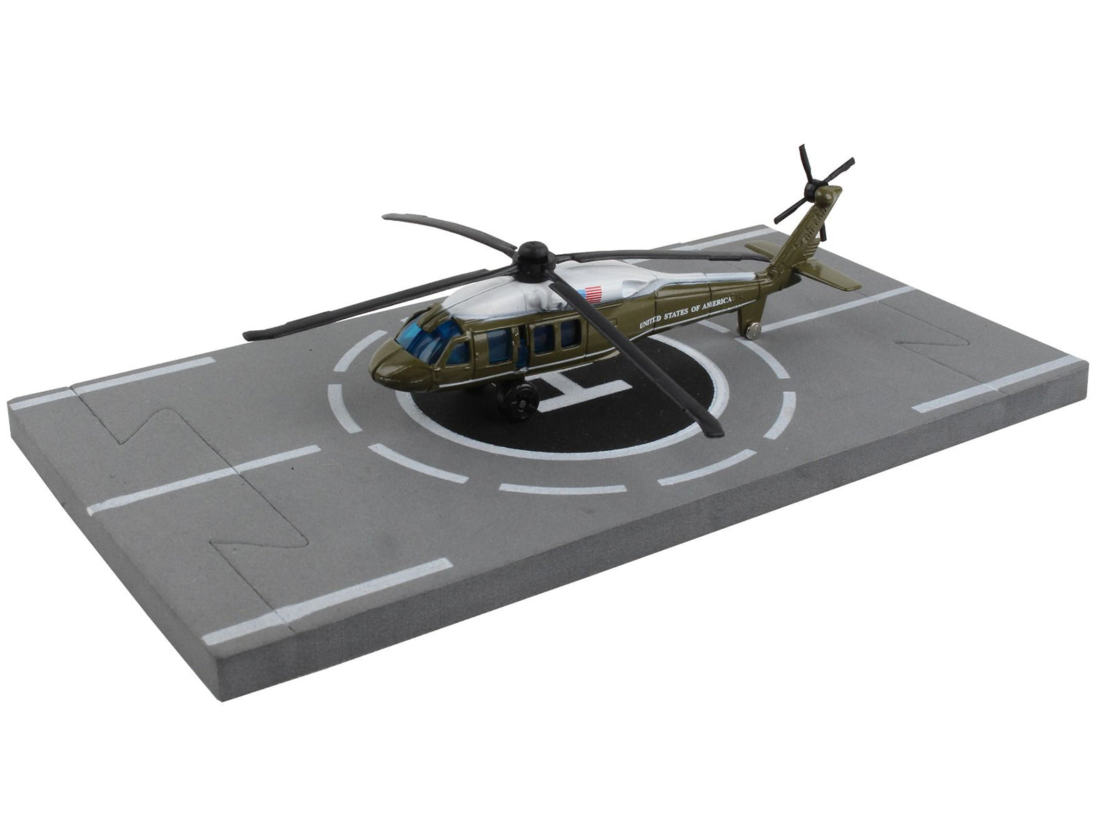 Sikorsky VH-60 White Hawk Helicopter Olive Drab with White Top "United States Presidential Helicopter - Marine One" with Runway Section Diecast Model by Runway24 - image 3