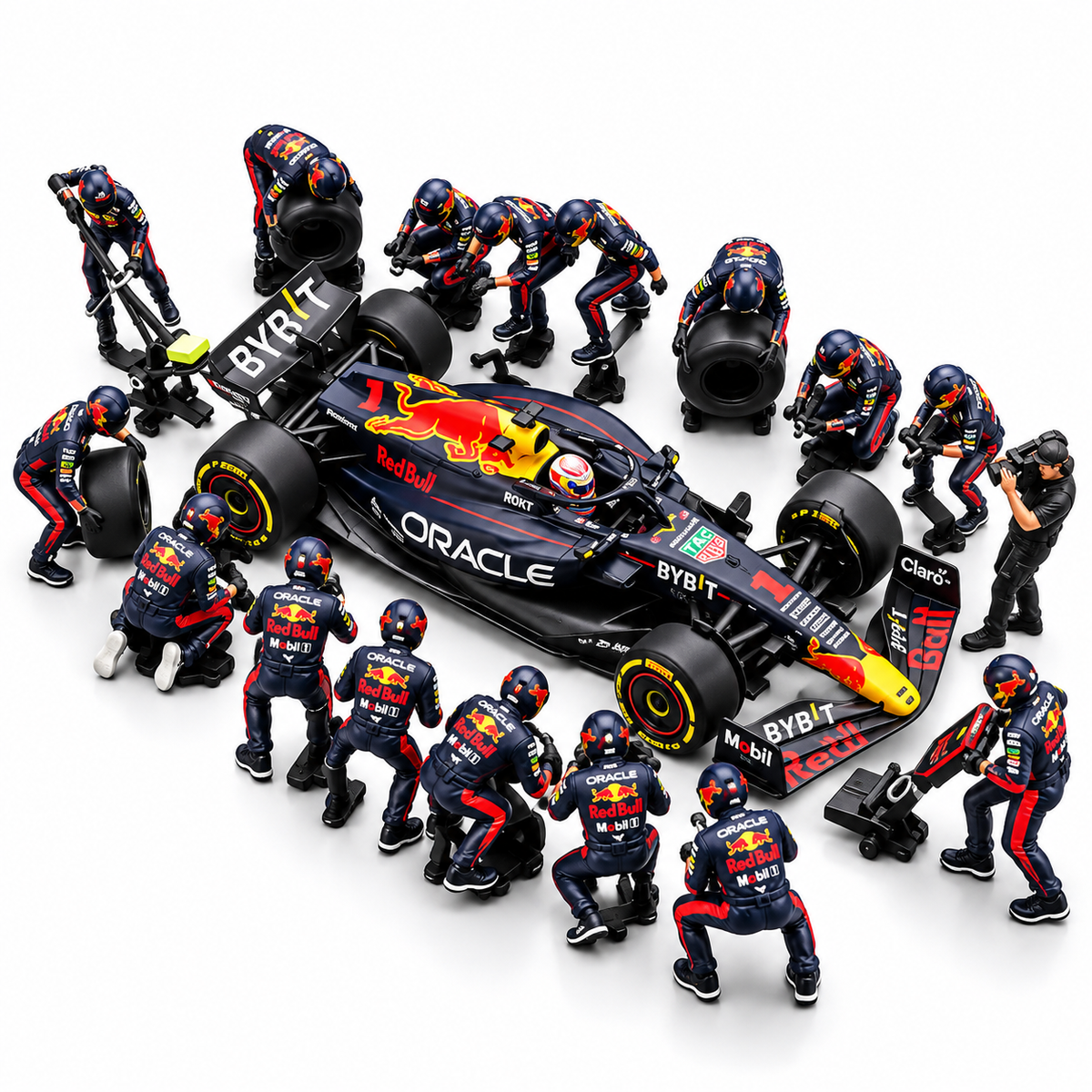 Red Bull RB19 #1 Max Verstappen Japanese GP 2023 Winner with Pit Crew 21-Piece Set