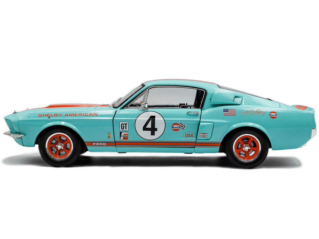 1967 Shelby GT500 #4 "Gulf Racing Tribute" Light Blue with Orange Stripes 1/18 Diecast Model Car by Solido - image 3