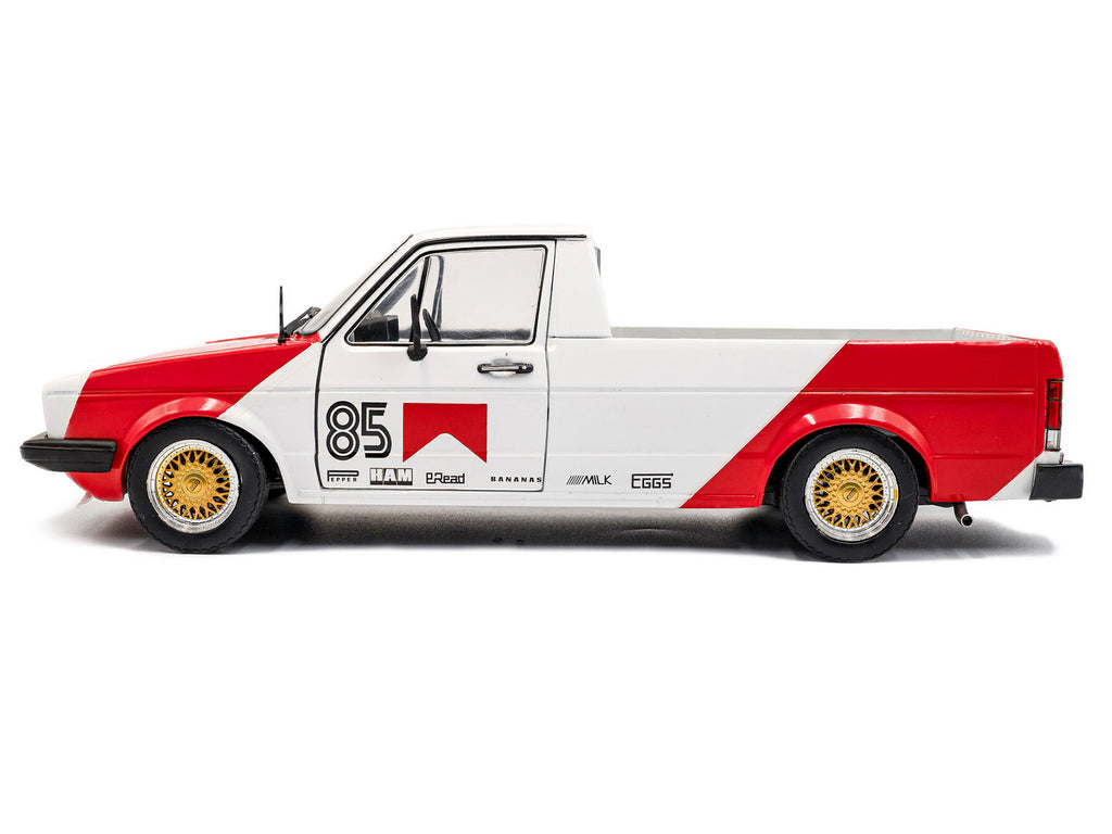 1983 Volkswagen Caddy MK 1 Pickup Truck "Red Cowboy Racing Tribute" White and Red 1/18 Diecast Model Car by Solido - image 3