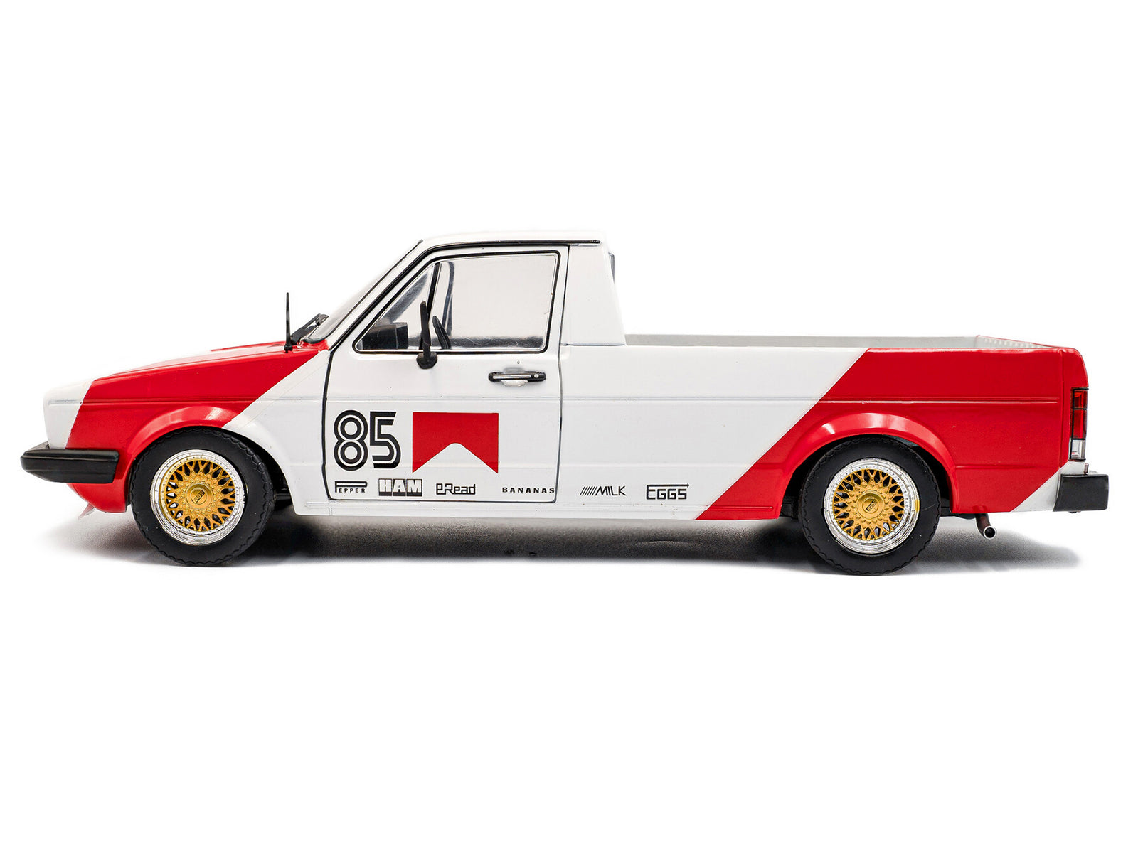 1983 Volkswagen Caddy MK 1 Pickup Truck "Red Cowboy Racing Tribute" White and Red 1/18 Diecast Model Car by Solido - image 3