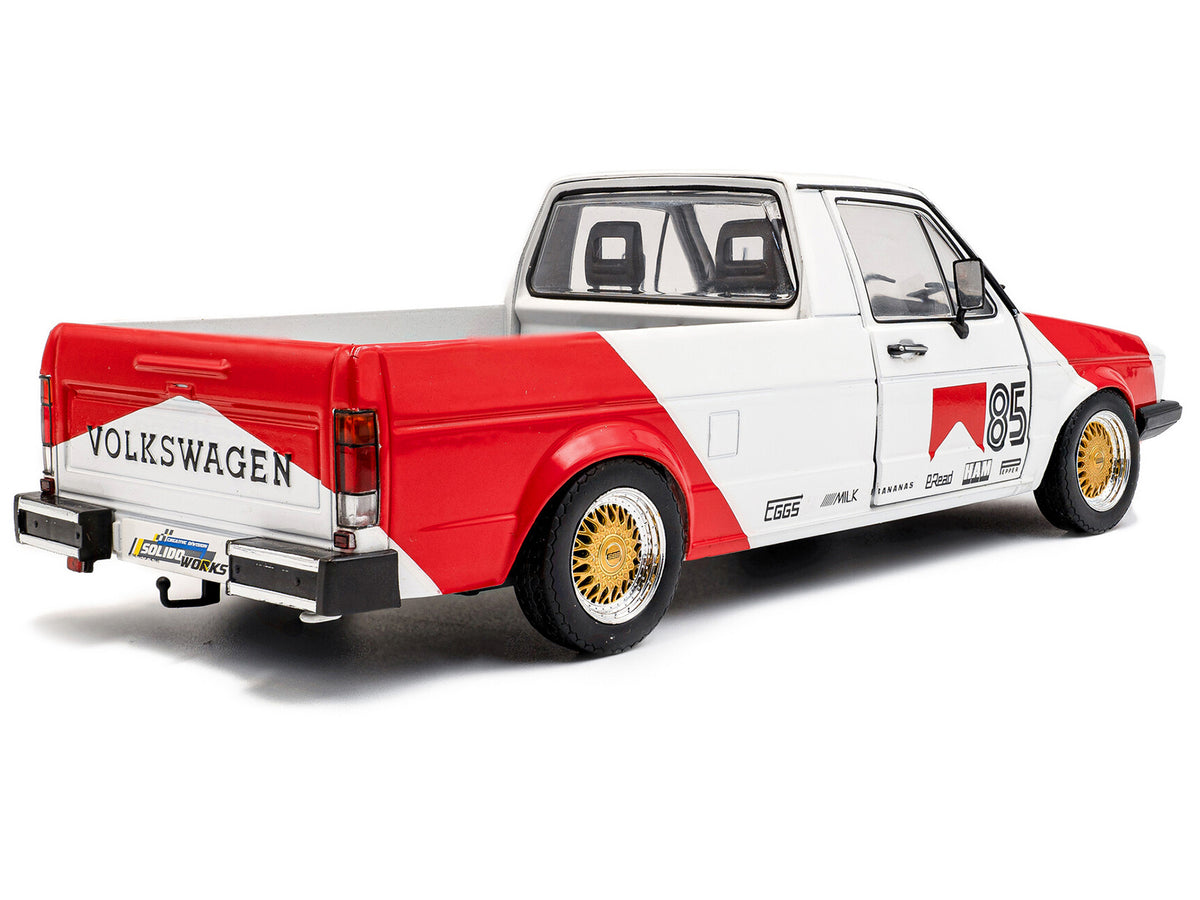 1983 Volkswagen Caddy MK 1 Pickup Truck "Red Cowboy Racing Tribute" White and Red 1/18 Diecast Model Car by Solido - image 4