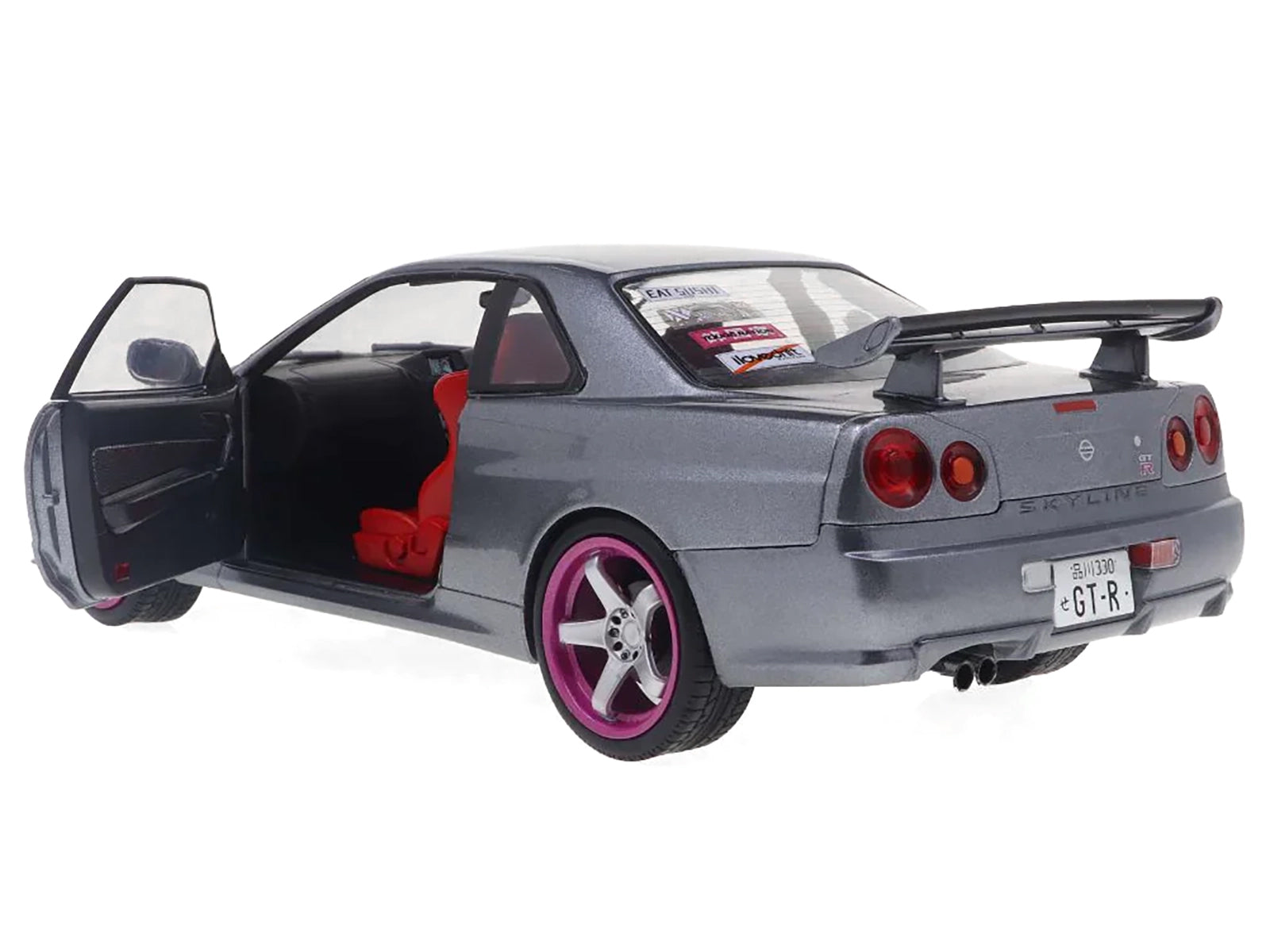 1999 Nissan Skyline GT-R (R34) RHD (Right Hand Drive) Silver Metallic with Purple Wheels 1/18 Diecast Model Car by Solido - image 2