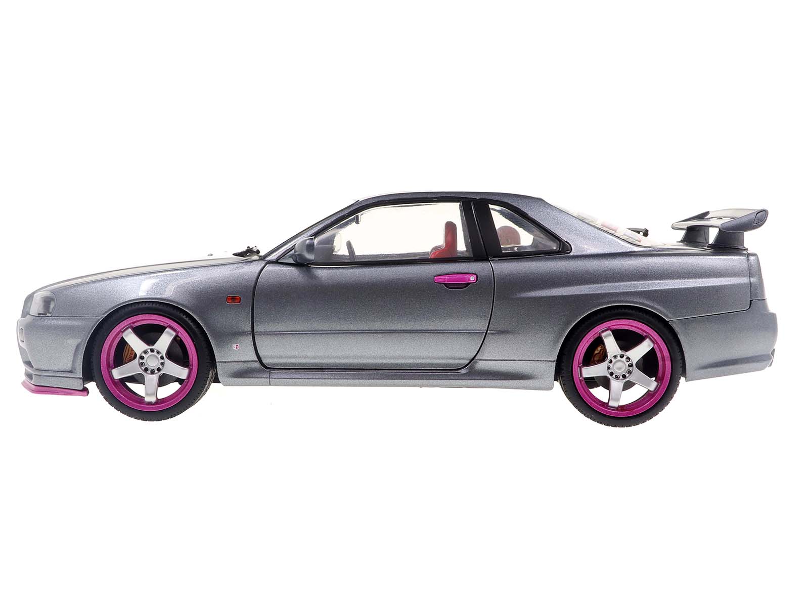 1999 Nissan Skyline GT-R (R34) RHD (Right Hand Drive) Silver Metallic with Purple Wheels 1/18 Diecast Model Car by Solido - image 3