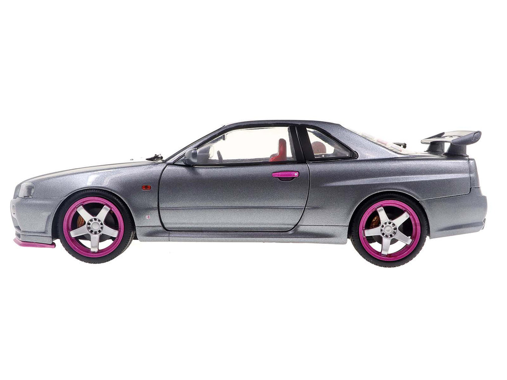 1999 Nissan Skyline GT-R (R34) RHD (Right Hand Drive) Silver Metallic with Purple Wheels 1/18 Diecast Model Car by Solido - image 3