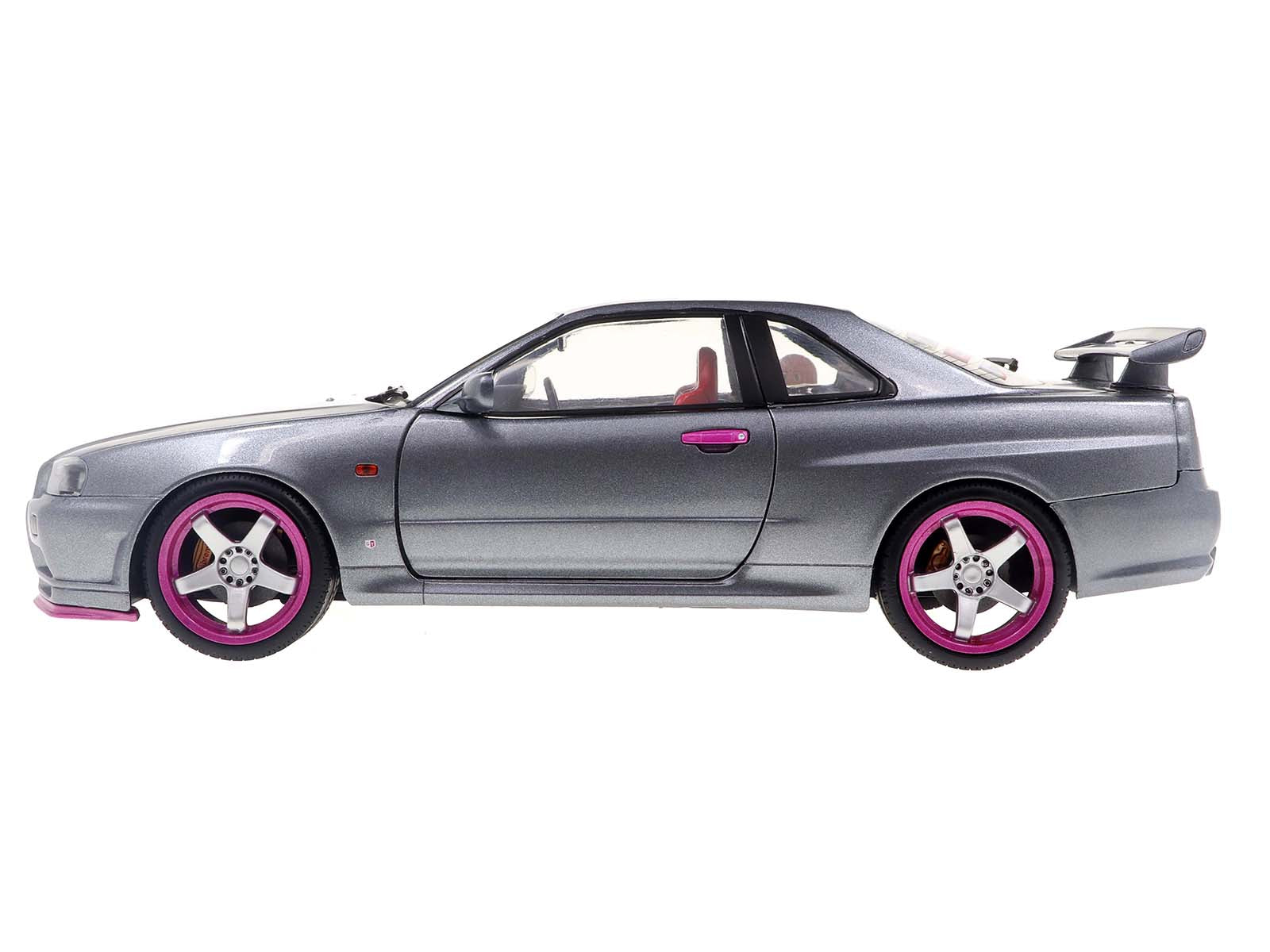 1999 Nissan Skyline GT-R (R34) RHD (Right Hand Drive) Silver Metallic with Purple Wheels 1/18 Diecast Model Car by Solido - image 3