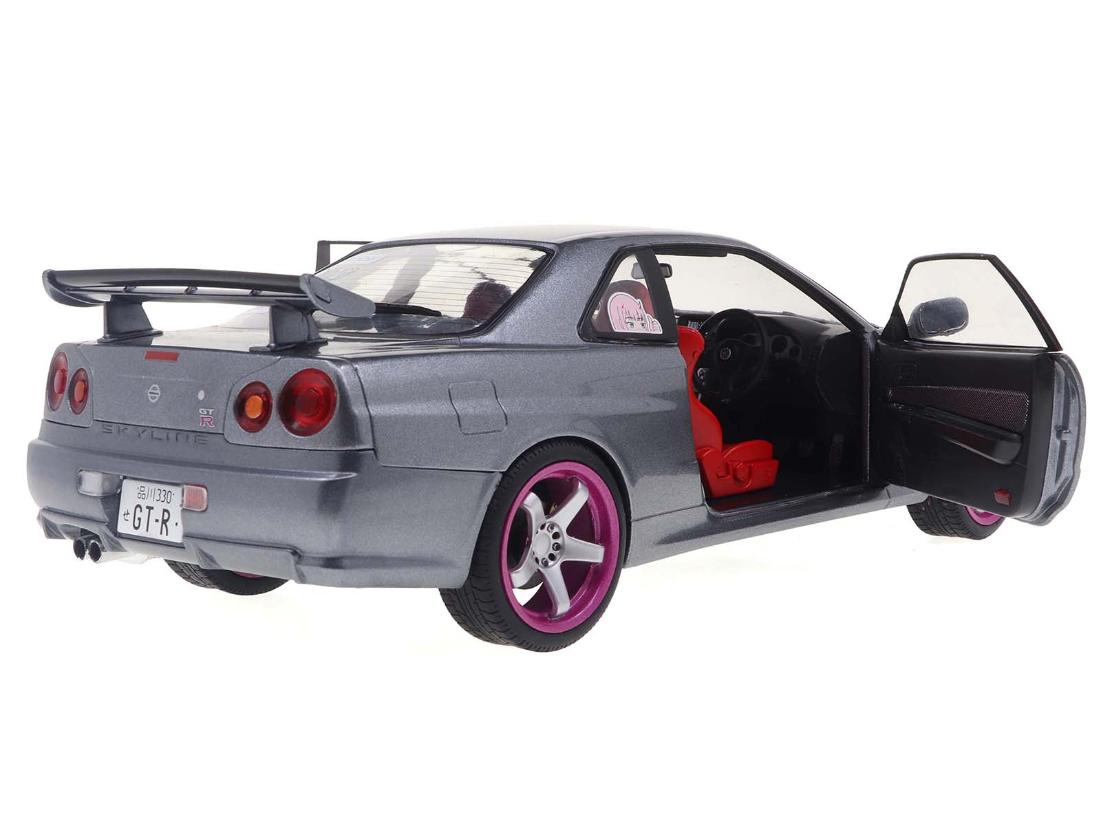 1999 Nissan Skyline GT-R (R34) RHD (Right Hand Drive) Silver Metallic with Purple Wheels 1/18 Diecast Model Car by Solido - image 4