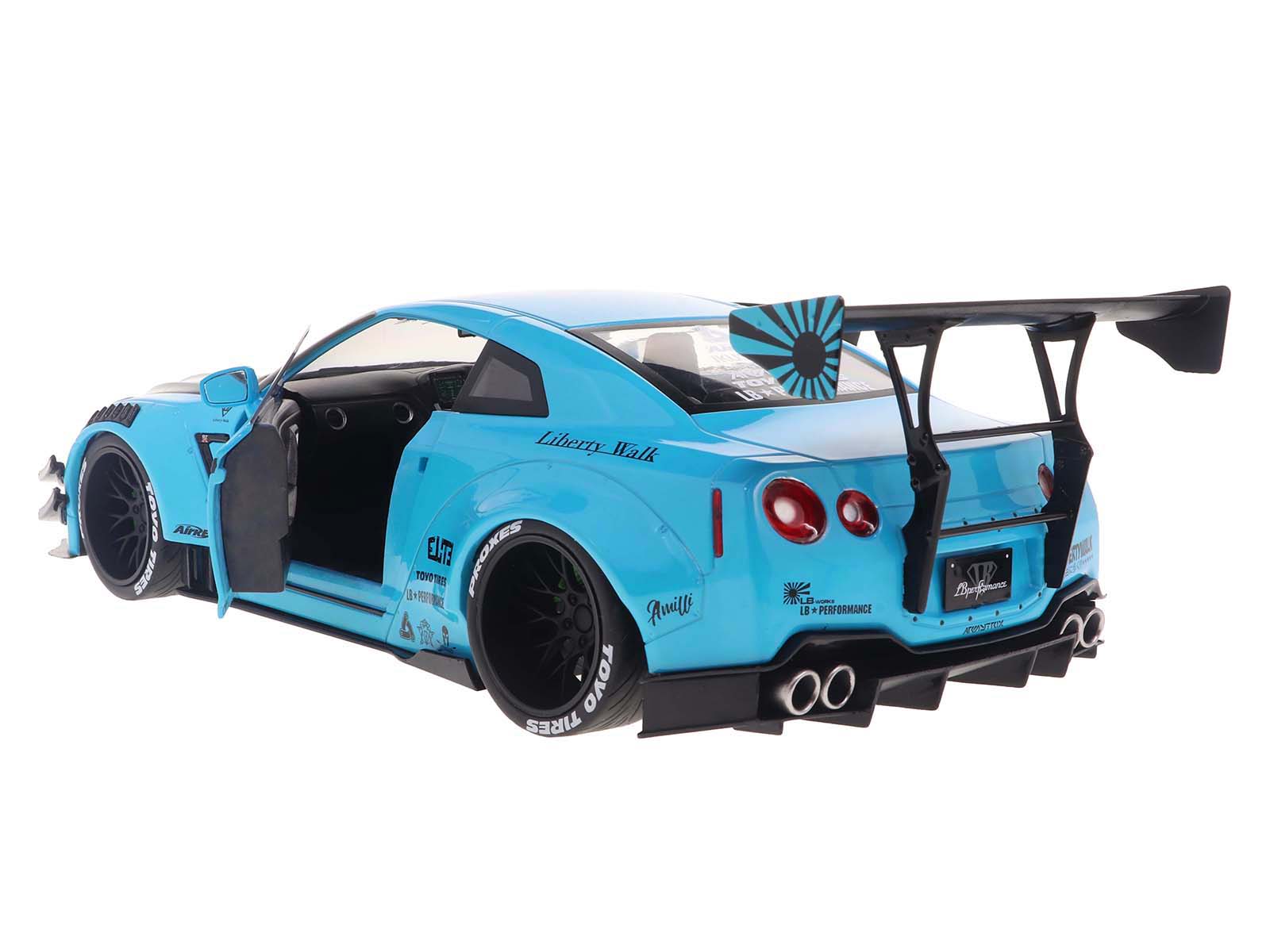 2023 Nissan GT-R (R35) Liberty Walk Body Kit 2.0 RHD (Right Hand Drive) Baby Blue with Carbon Hood 1/18 Diecast Model Car by Solido - image 3