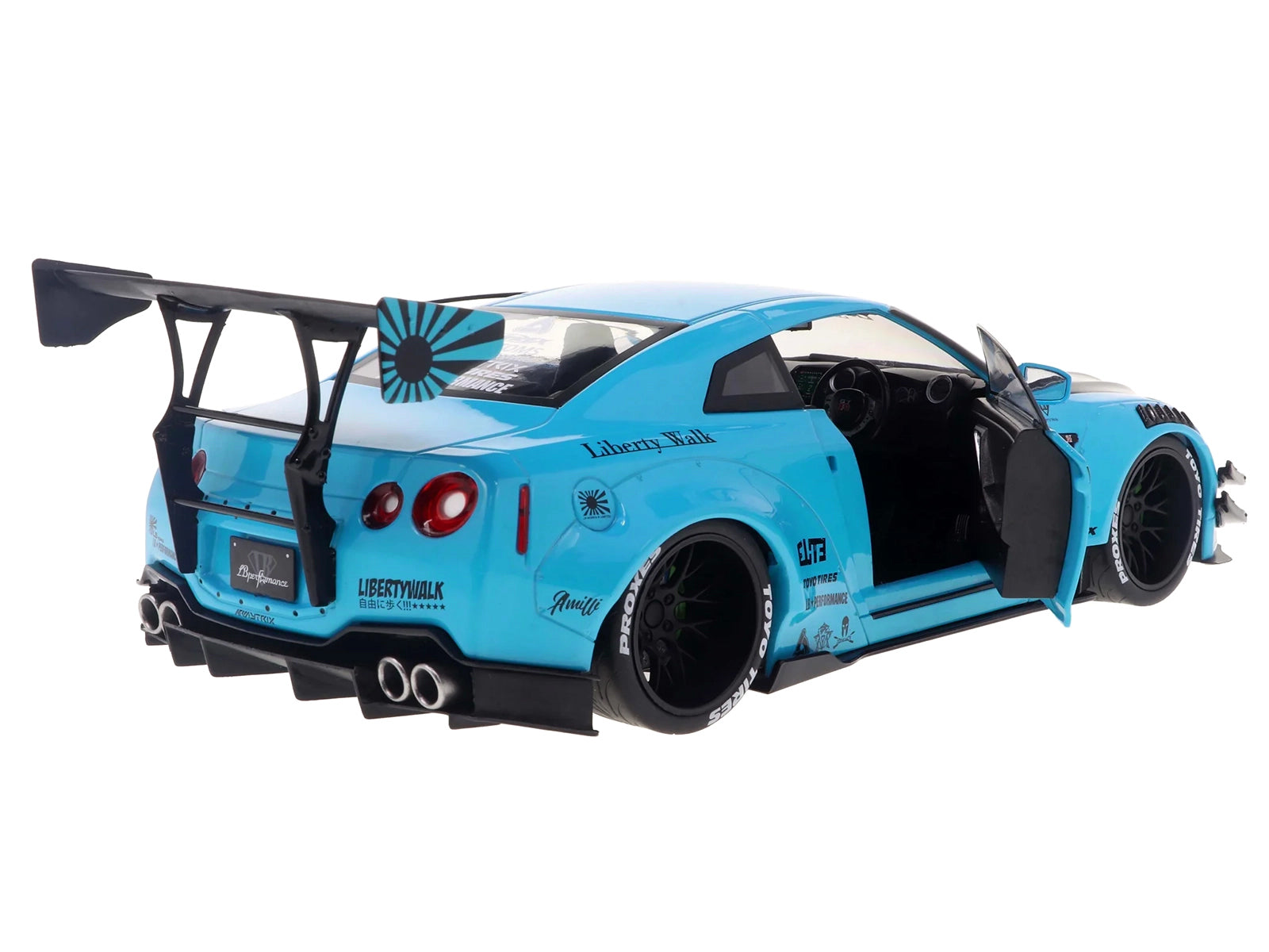 2023 Nissan GT-R (R35) Liberty Walk Body Kit 2.0 RHD (Right Hand Drive) Baby Blue with Carbon Hood 1/18 Diecast Model Car by Solido - image 4
