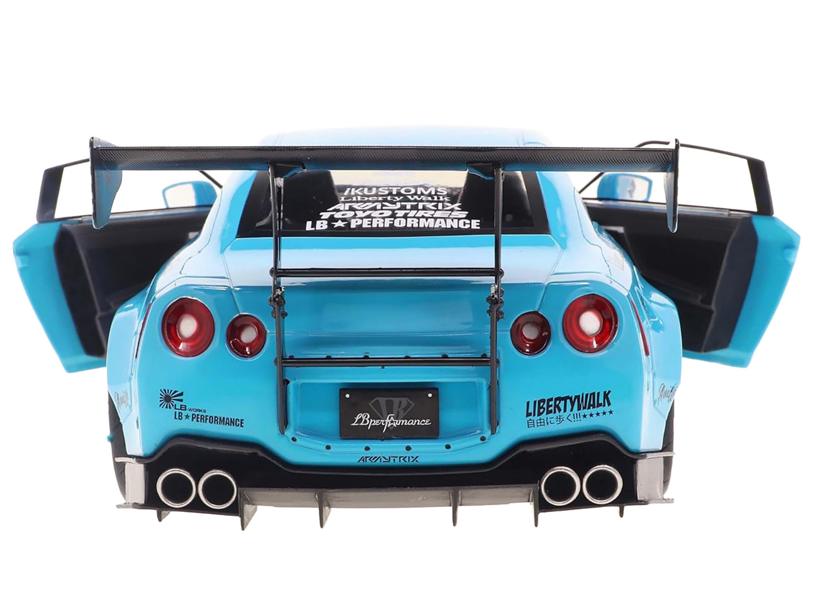 2023 Nissan GT-R (R35) Liberty Walk Body Kit 2.0 RHD (Right Hand Drive) Baby Blue with Carbon Hood 1/18 Diecast Model Car by Solido - image 5