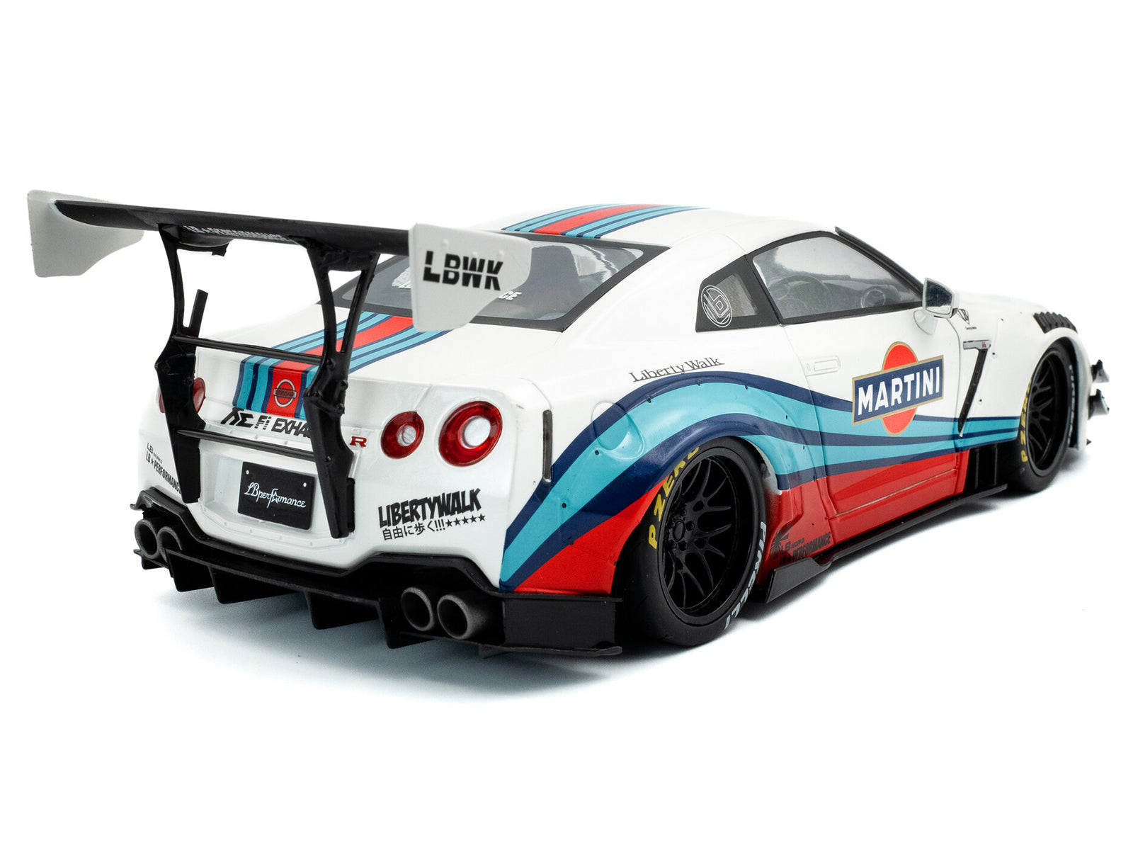 2024 Nissan GT-R (R35) RHD (Right Hand Drive) with Liberty Walk 2.0 Body Kit "Martini Racing" White with Stripes 1/18 Diecast Model Car by Solido - image 4
