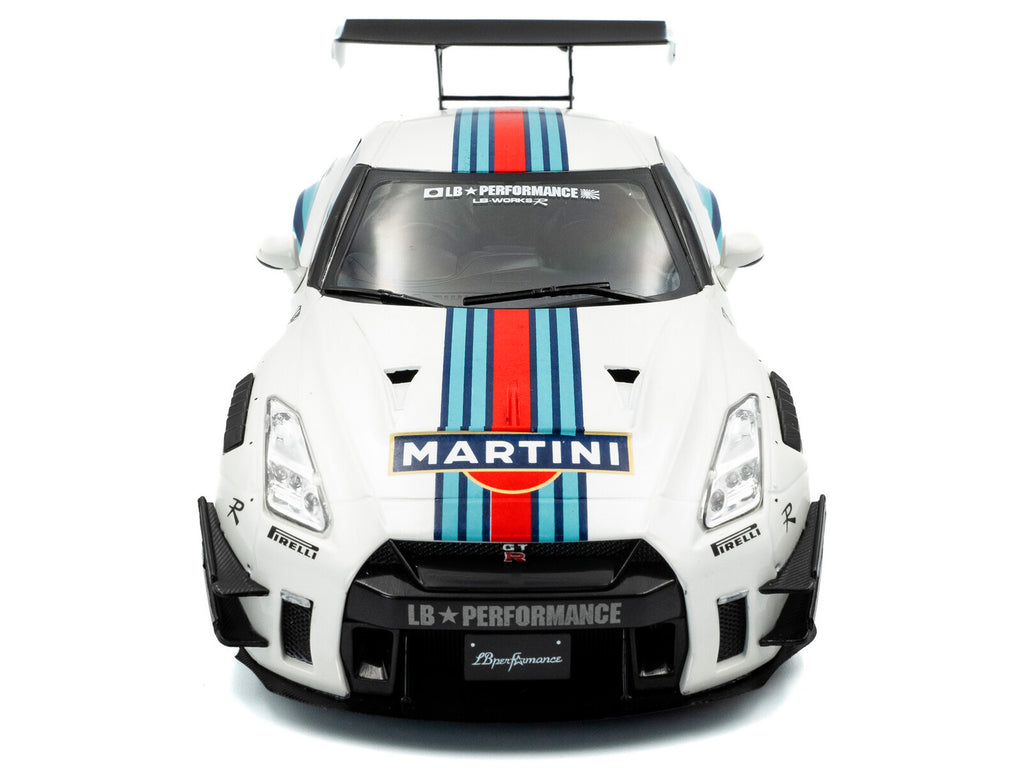 2024 Nissan GT-R (R35) RHD (Right Hand Drive) with Liberty Walk 2.0 Body Kit "Martini Racing" White with Stripes 1/18 Diecast Model Car by Solido - image 5