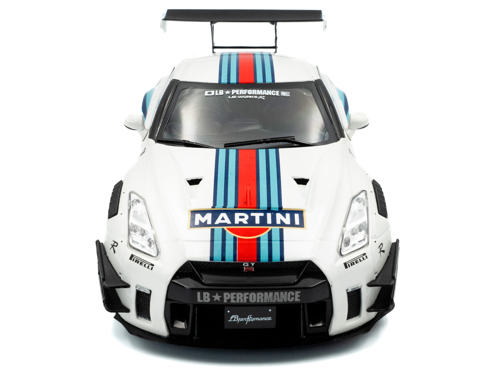 2024 Nissan GT-R (R35) RHD (Right Hand Drive) with Liberty Walk 2.0 Body Kit "Martini Racing" White with Stripes 1/18 Diecast Model Car by Solido - image 5