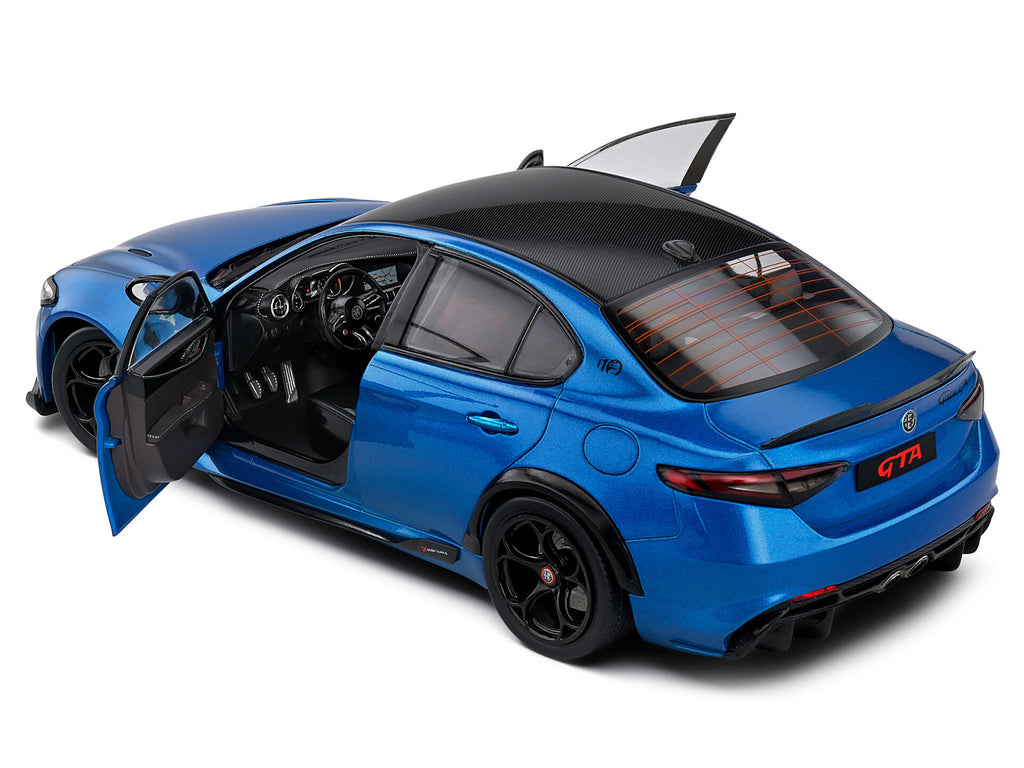 2022 Alfa Romeo Giulia GTA Anodized Blue Metallic with Carbon Top 1/18 Diecast Model Car by Solido - image 4