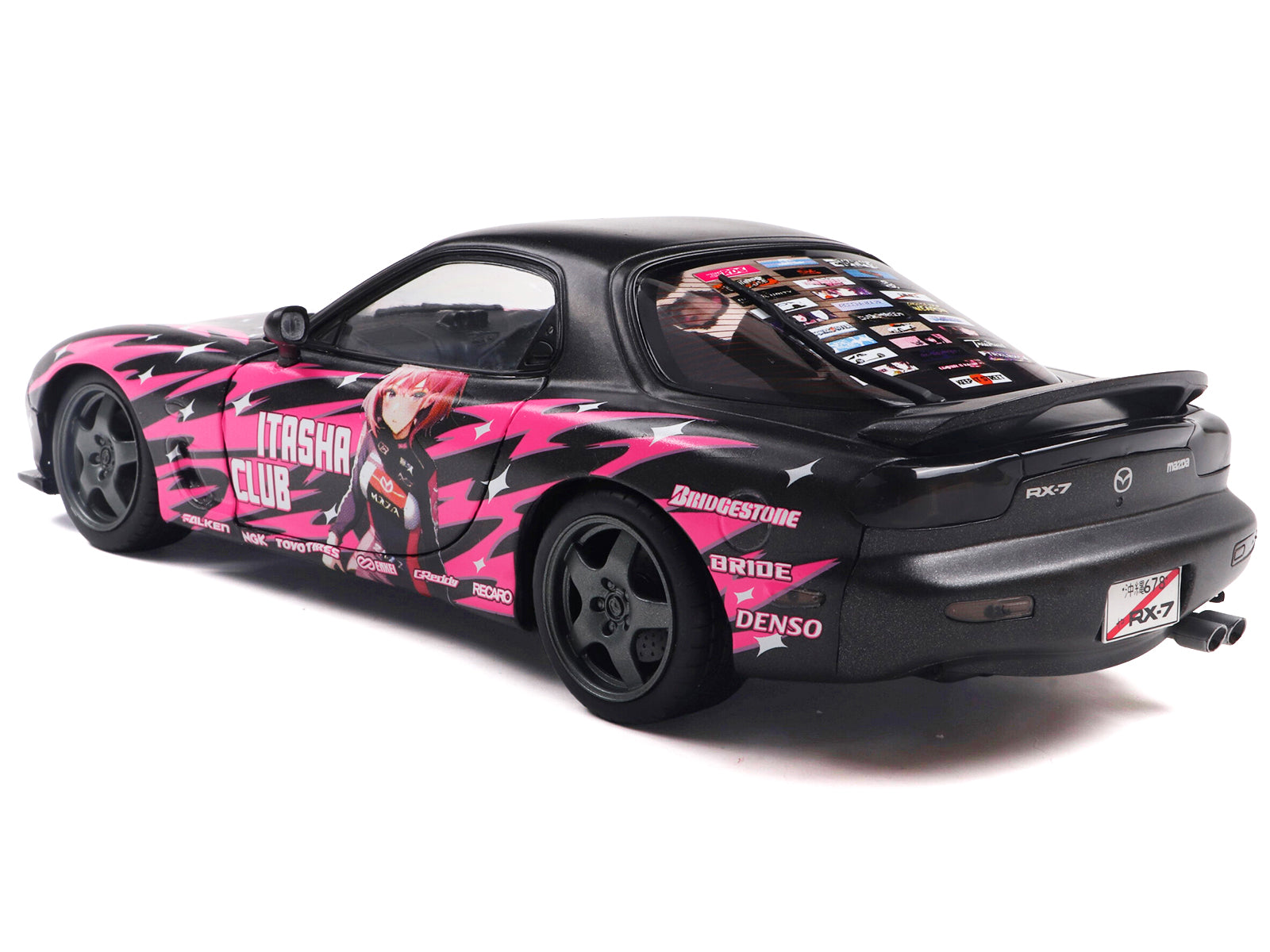 1994 Mazda RX7 (FDRS) RHD (Right Hand Drive) "Itasha Club" Black Metallic with Pink Graphics 1/18 Diecast Model Car by Solido - image 5