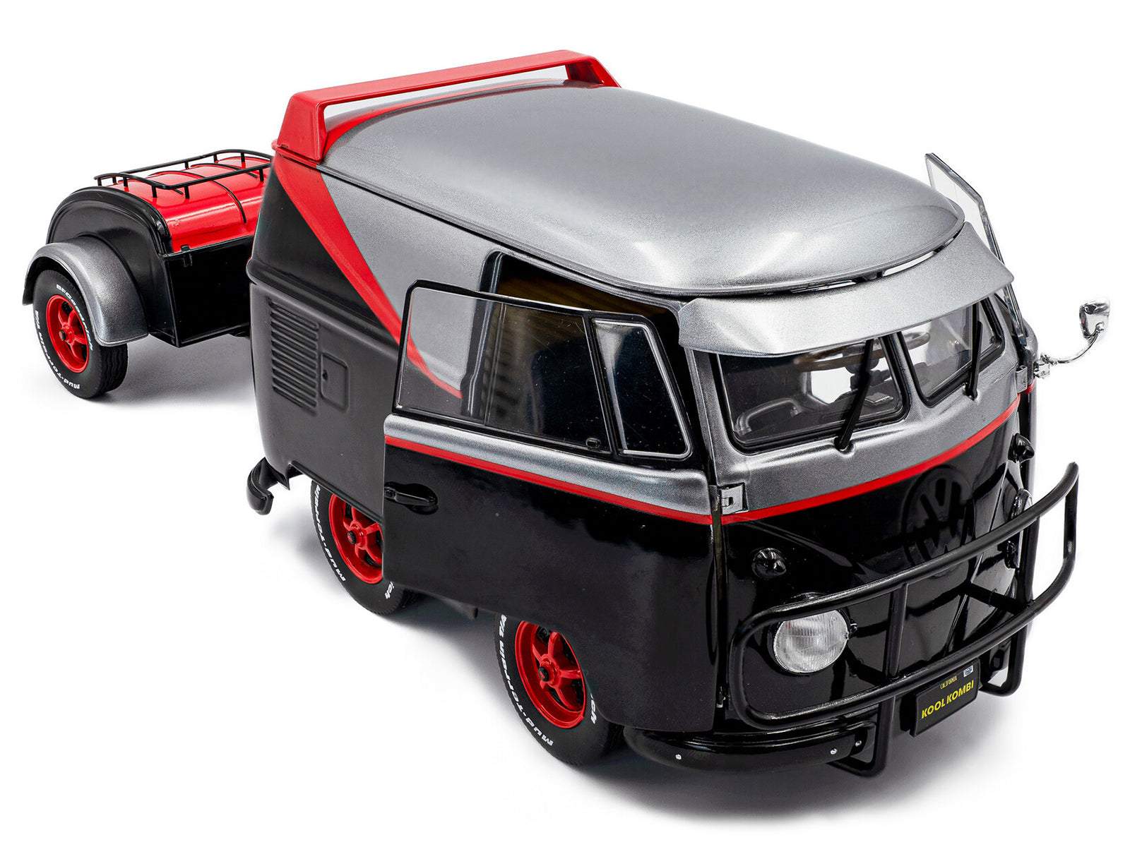 2024 Volkswagen Kool Kombi Sport Van with Trailer Black and Silver with Red Stripe 1/18 Diecast Model Car by Solido - image 2