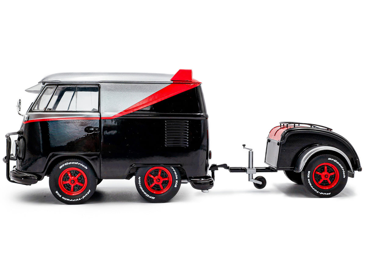 2024 Volkswagen Kool Kombi Sport Van with Trailer Black and Silver with Red Stripe 1/18 Diecast Model Car by Solido - image 3