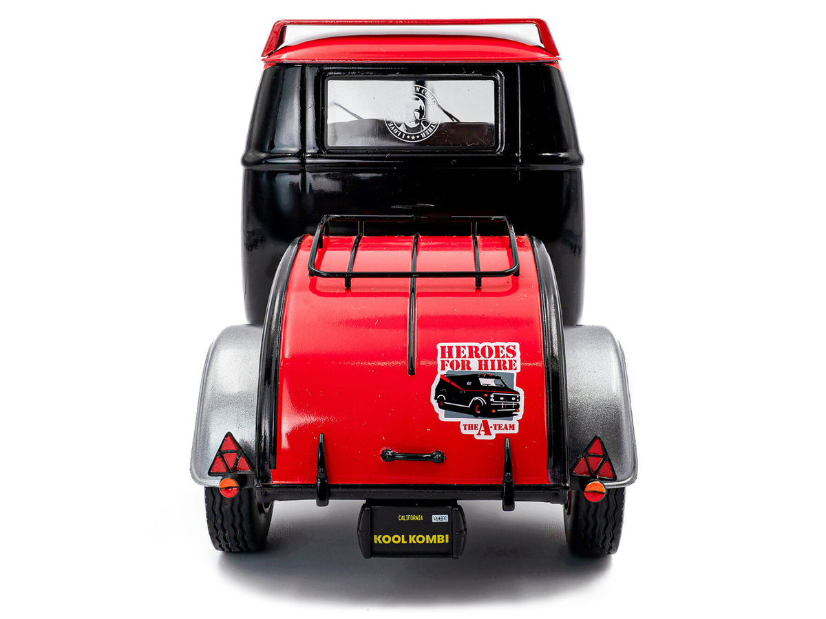 2024 Volkswagen Kool Kombi Sport Van with Trailer Black and Silver with Red Stripe 1/18 Diecast Model Car by Solido - image 5