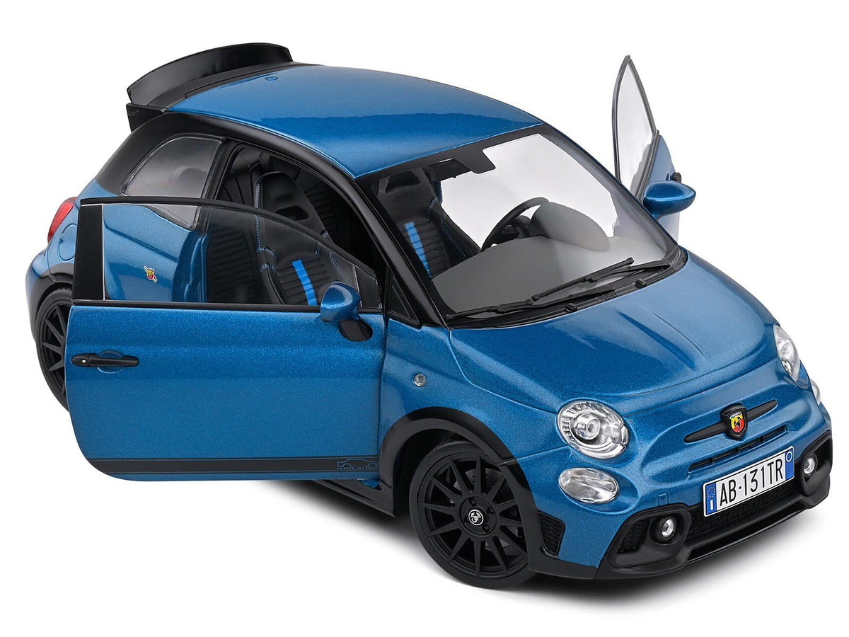 2022 Fiat 695 Abarth "Tributo 131 Rally" Podium Blue Metallic with Black Side Stripes 1/18 Diecast Model Car by Solido - image 2