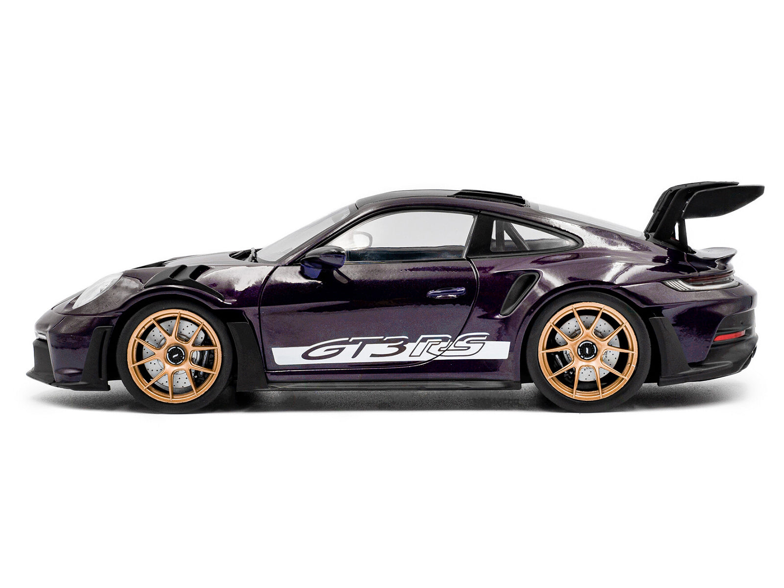 2024 Porsche 911 GT3 RS Weissach Package Viola Purple Metallic with Carbon Hood Stripes and Top 1/18 Diecast Model Car by Solido - image 3