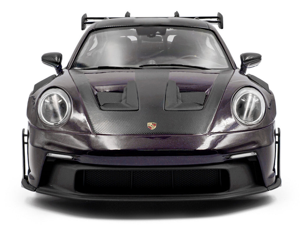 2024 Porsche 911 GT3 RS Weissach Package Viola Purple Metallic with Carbon Hood Stripes and Top 1/18 Diecast Model Car by Solido - image 5