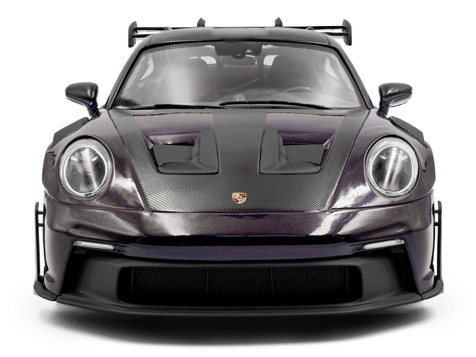 2024 Porsche 911 GT3 RS Weissach Package Viola Purple Metallic with Carbon Hood Stripes and Top 1/18 Diecast Model Car by Solido - image 5