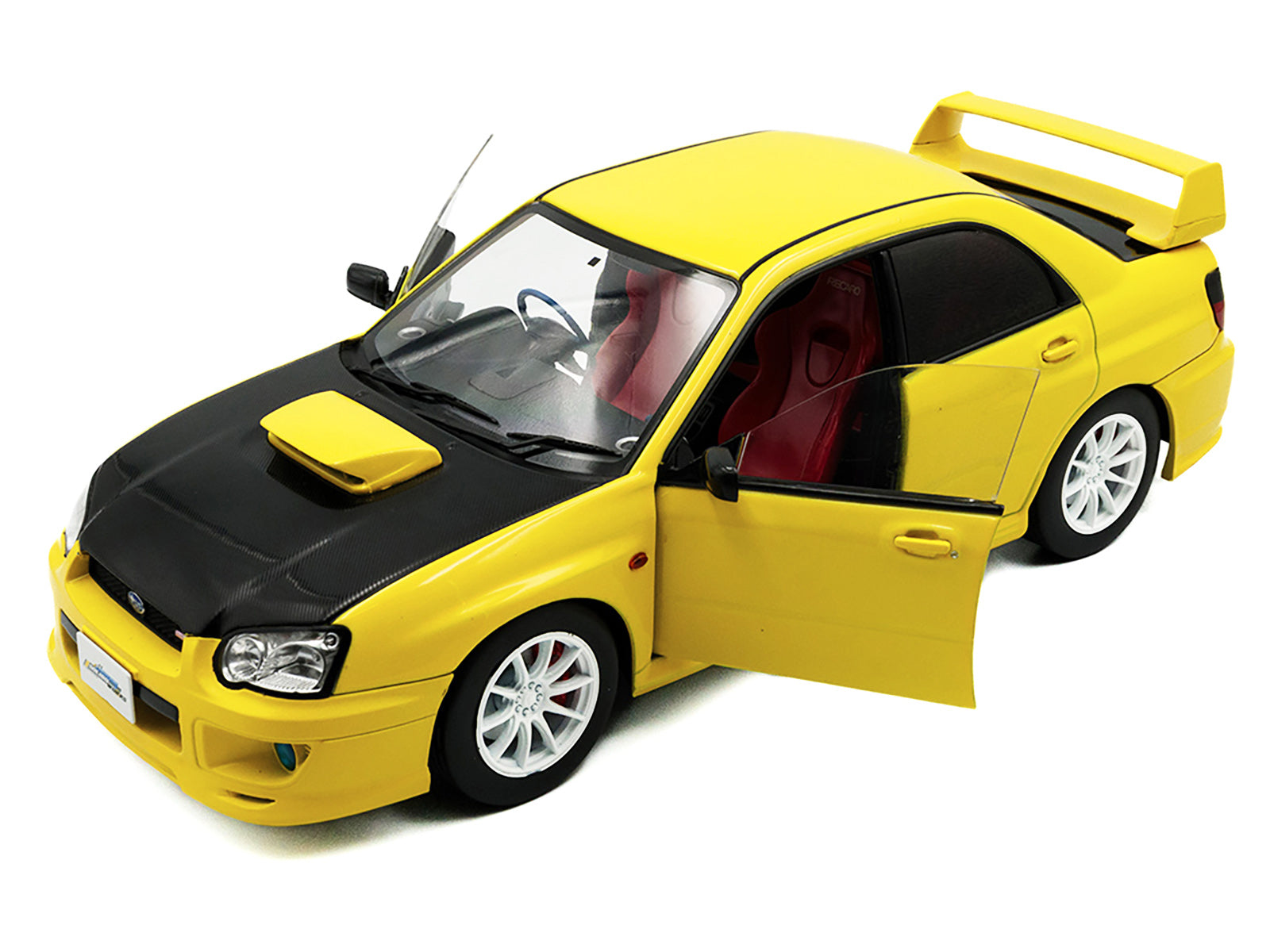 2003 Subaru Impreza WRX STI RHD (Right Hand Drive) Yellow with Carbon Hood 1/18 Diecast Model Car by Solido - image 2